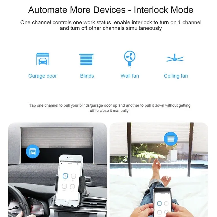 4 Way Remote Smart Home Wifi Switch Auto Wireless App Control