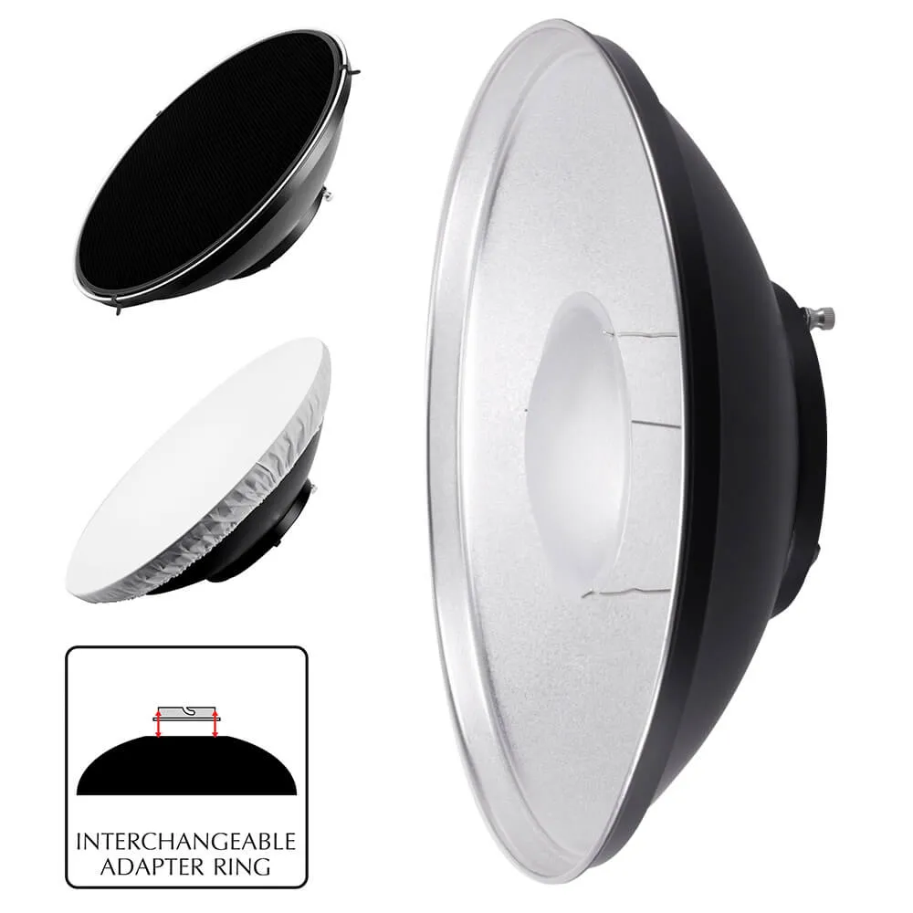 42cm (16.5) Silver Beauty Dish Lighting Studio Kit with Grid for Professional Photography