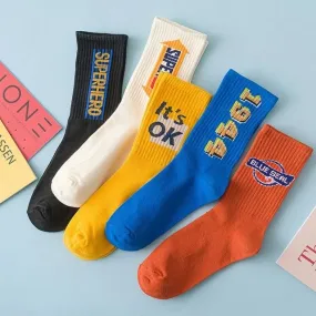 5 pairs Women's Socks Ins Trend Men Sports Style Cotton High School Girls Harajuku Letter Breathable Sweat Anime Funny Lolita Running X3019810