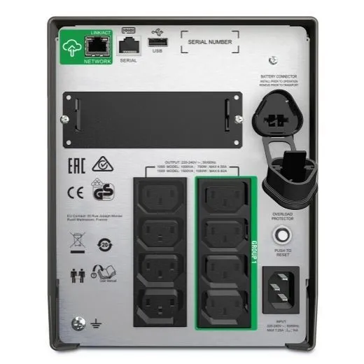 APC Smart-UPS 1000VA 700W Tower with Smart Connect, 230V Input/ Output, 8x IEC C13 Outlets