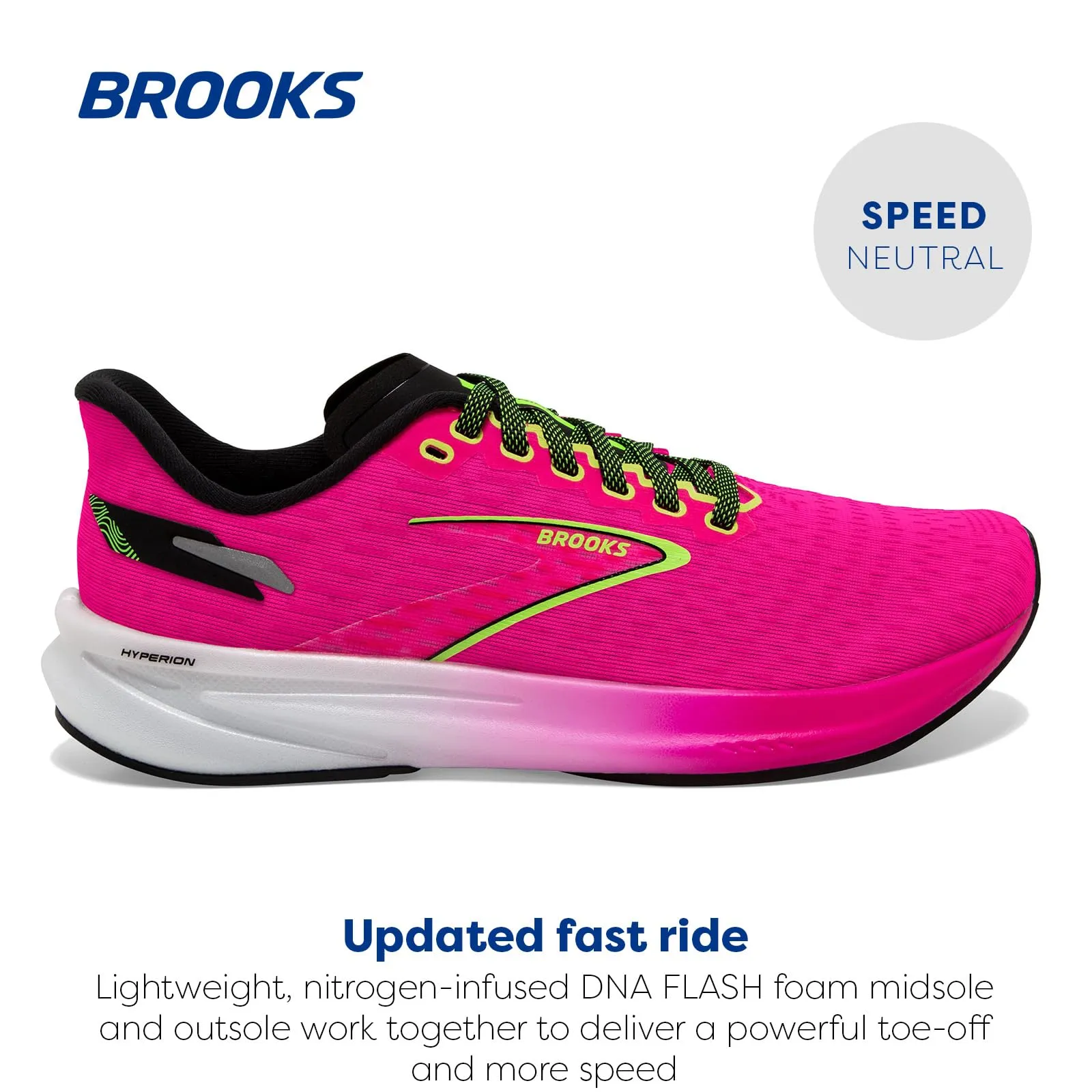 Brooks Women’s Hyperion Neutral Running Shoe - Pink Glo/Green/Black - 6.5 Medium