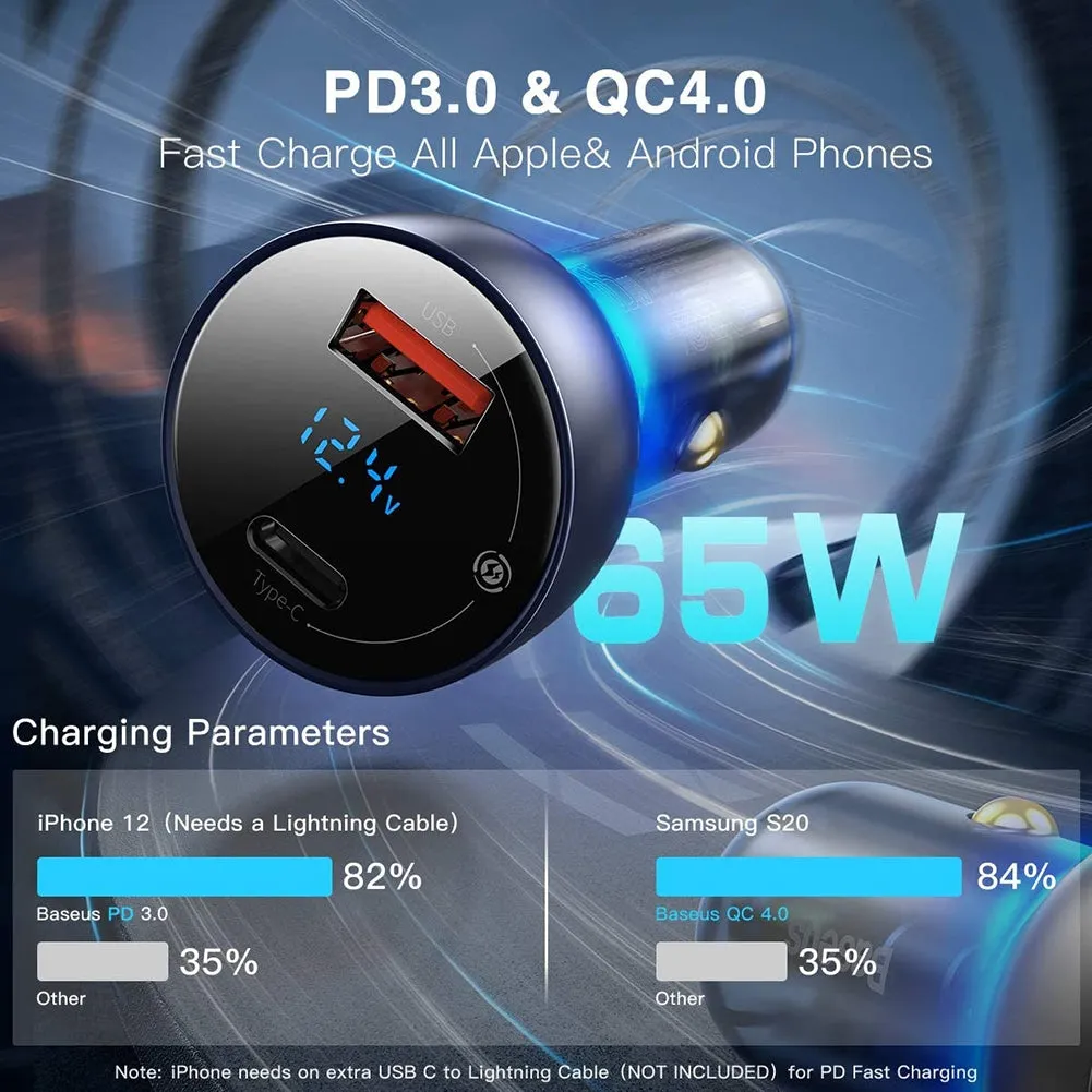 Digital Display Mini Car Charger Qc3.0 Metal Pd Fast Charging