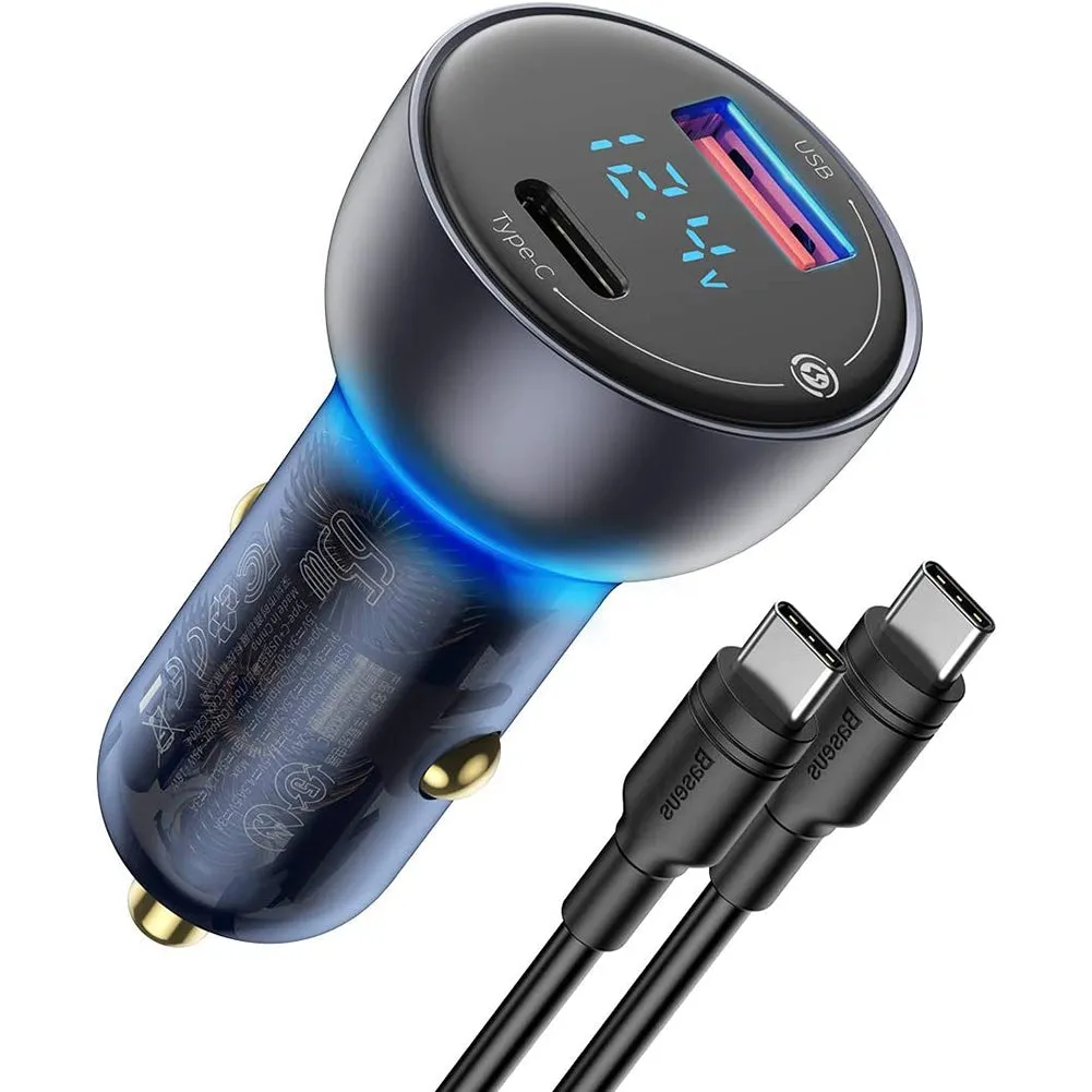 Digital Display Mini Car Charger Qc3.0 Metal Pd Fast Charging