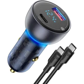 Digital Display Mini Car Charger Qc3.0 Metal Pd Fast Charging