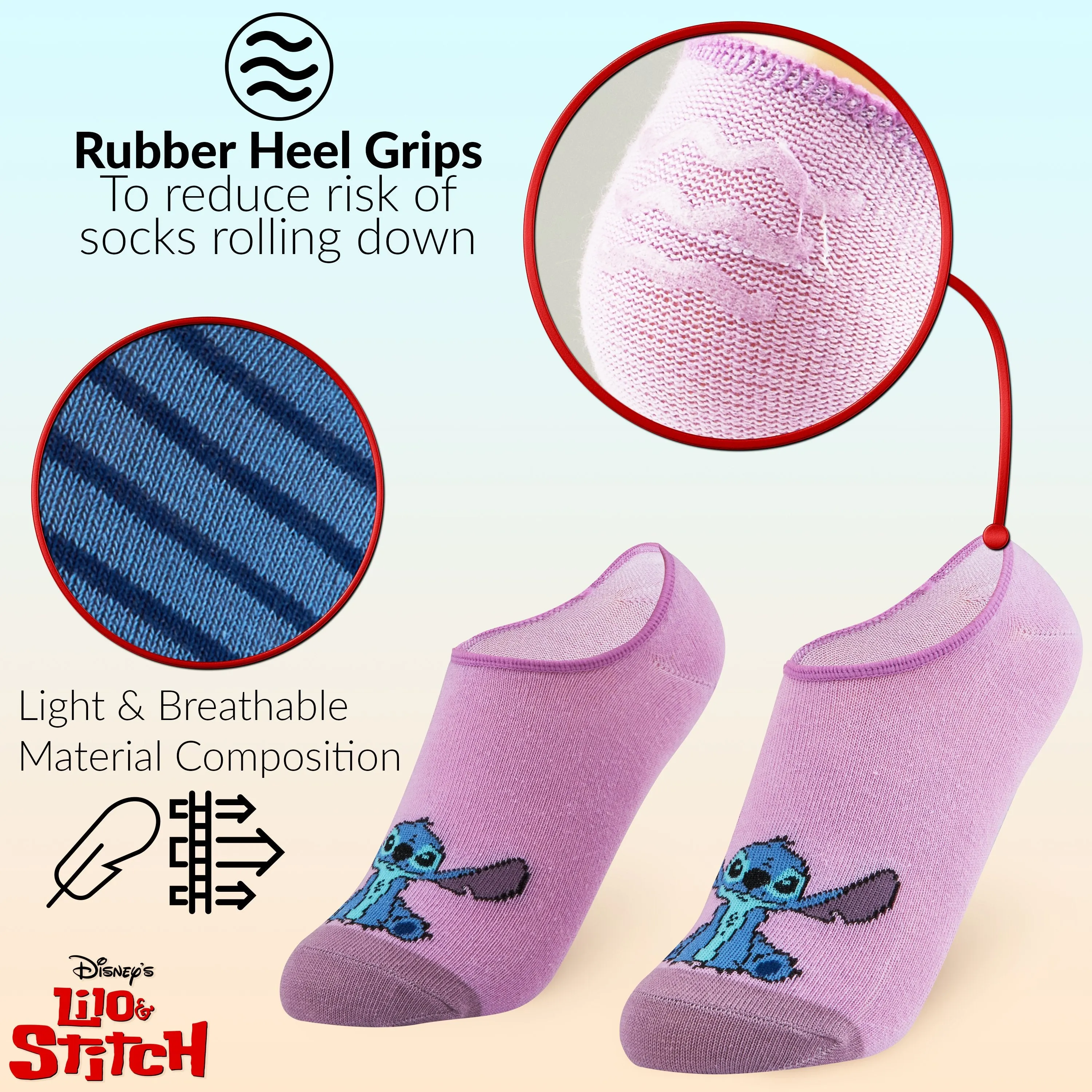 Disney Stitch Pack of 5 Socks for Girls, No Show Socks, Liner Socks Stitch Disney Gifts