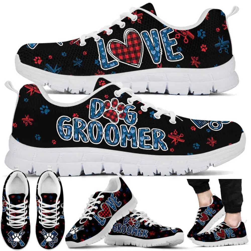 Dog Groomer Sneaker, Dog Groomer Love Red Blue Pattern Sneakers Shoes, Best Running Shoes, Unique Gifts For Dog Lovers