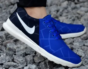 Elite Blue and Black Mesh Self Design Sneakers for Men
