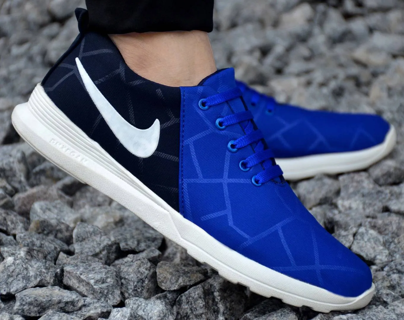 Elite Blue and Black Mesh Self Design Sneakers for Men