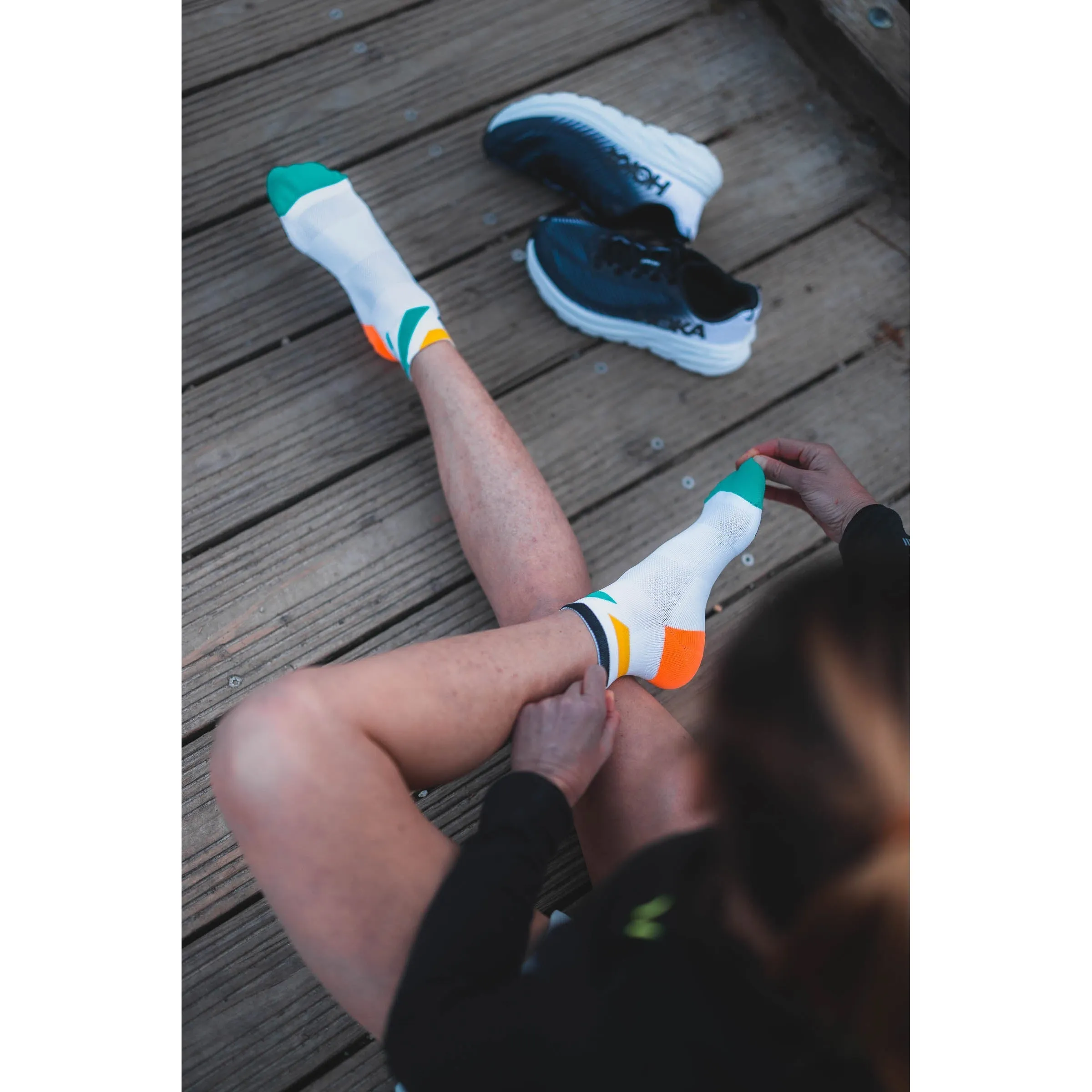 INCYLENCE RUNNING SOCKS - PLATFORMS SHORT WHITE GREEN
