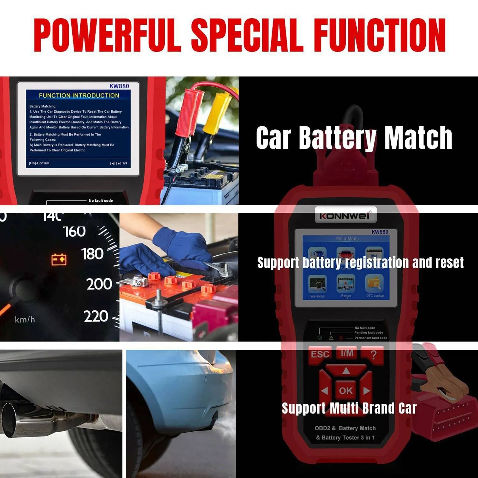 Kw880 Car Obdii Diagnostic Fault Scanner Tool Battery Real-time