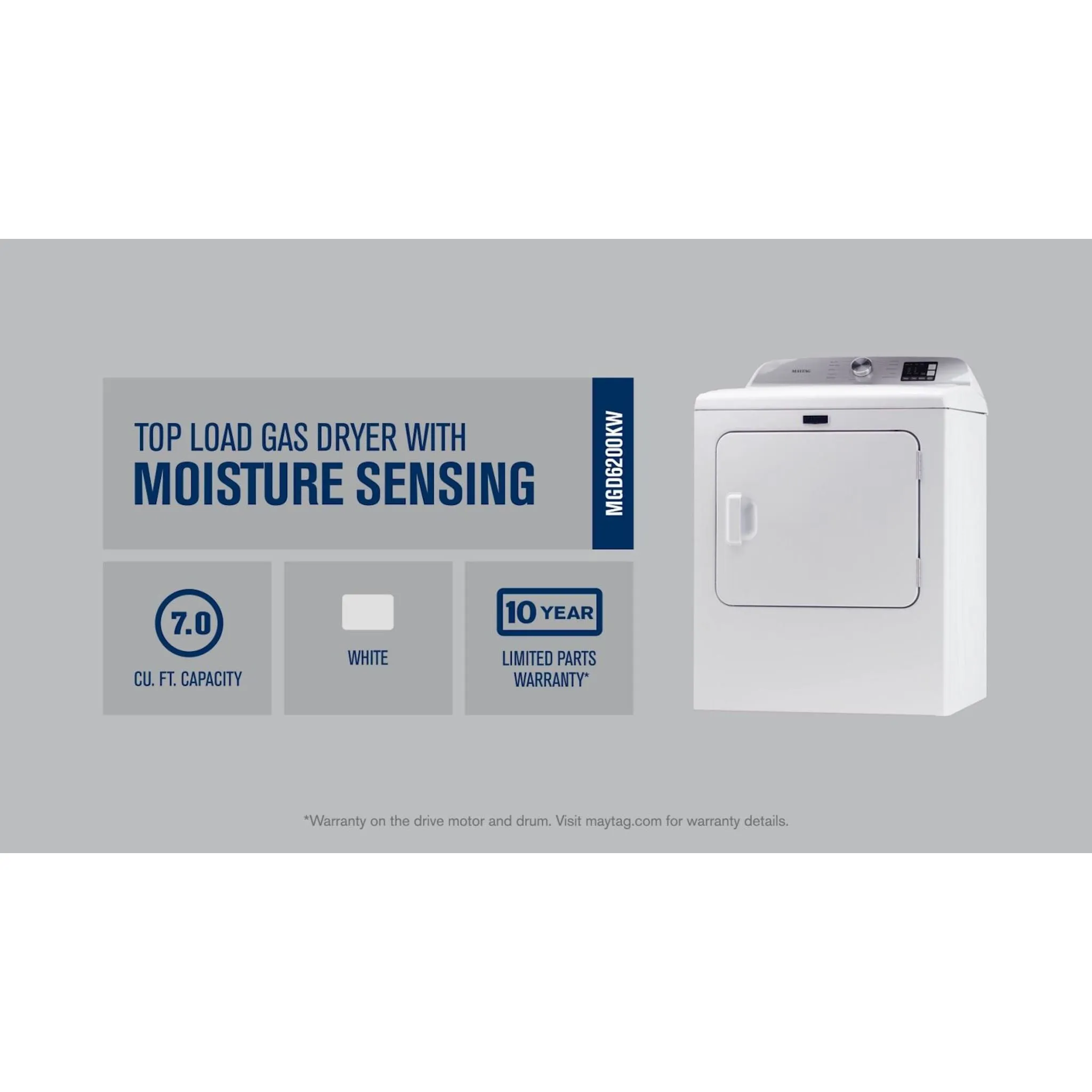Maytag Top Load Gas Dryer with Advanced Moisture Sensing - 7.0 cu. ft. (MGD6200KW)