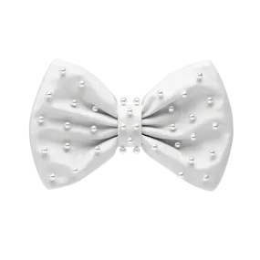 Mini Bow White Satin Pearl Toe Clip