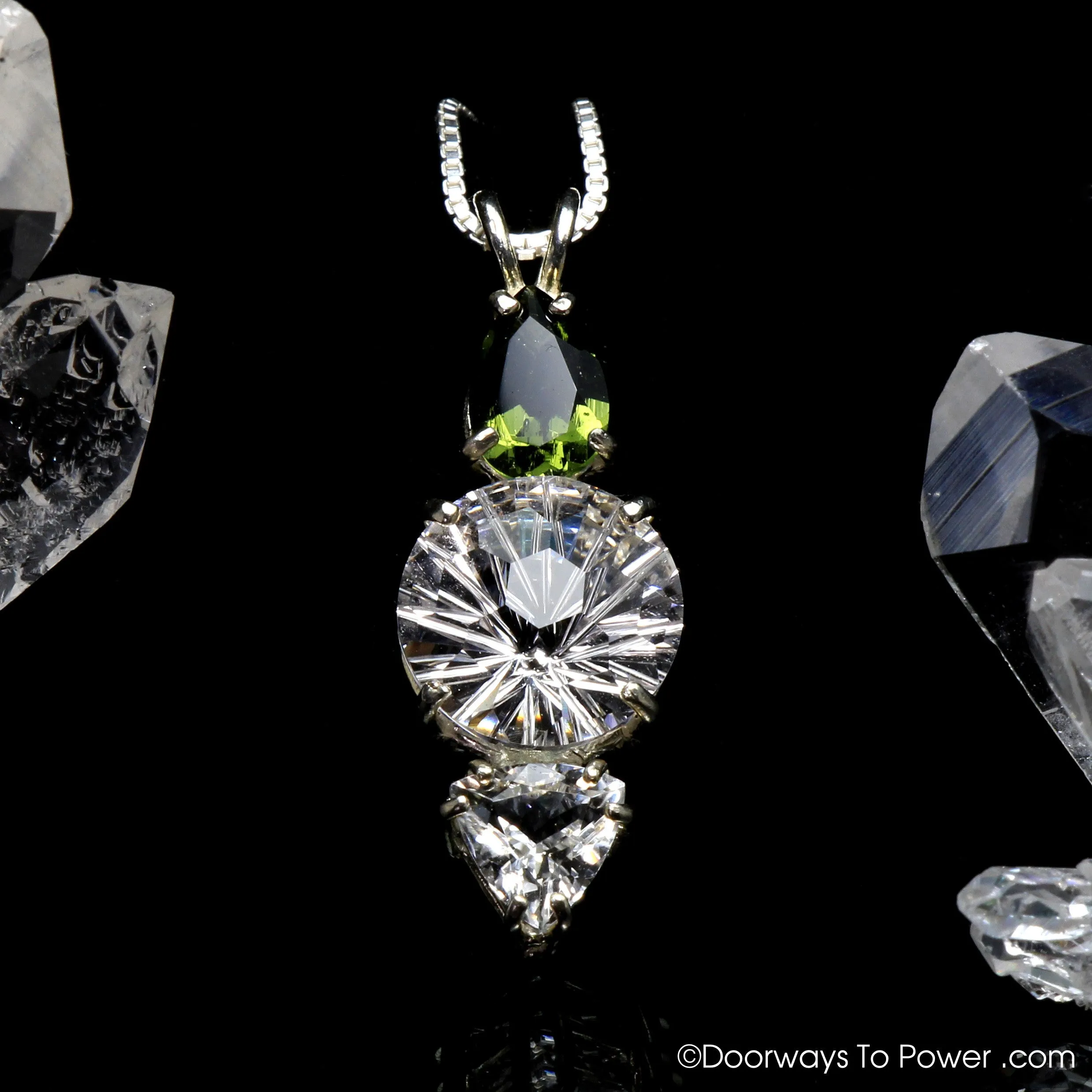 Moldavite Danburite Phenacite Super Nova Pendant