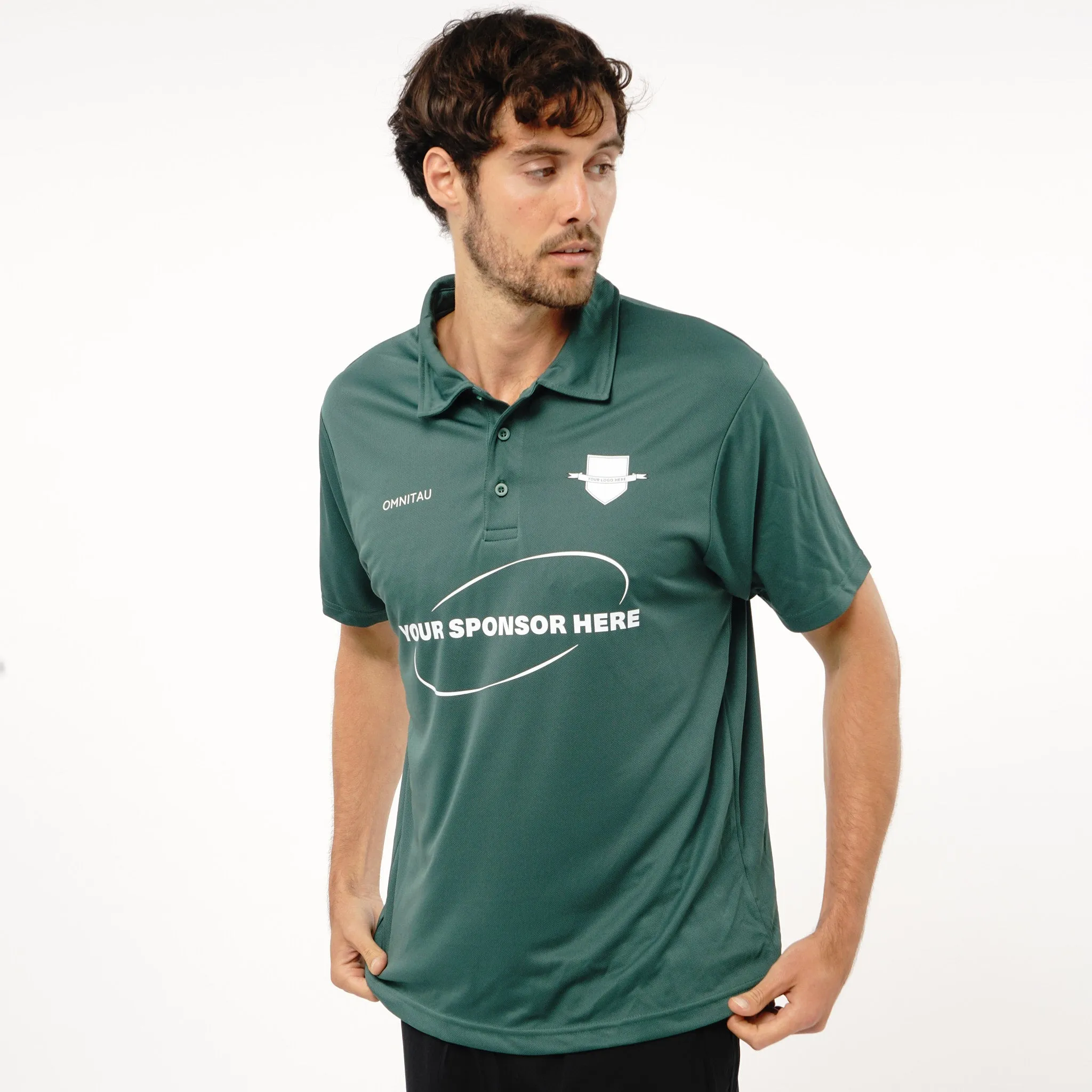 Omnitau Men's Core Football Polo Neck Shirt - Bottle Green