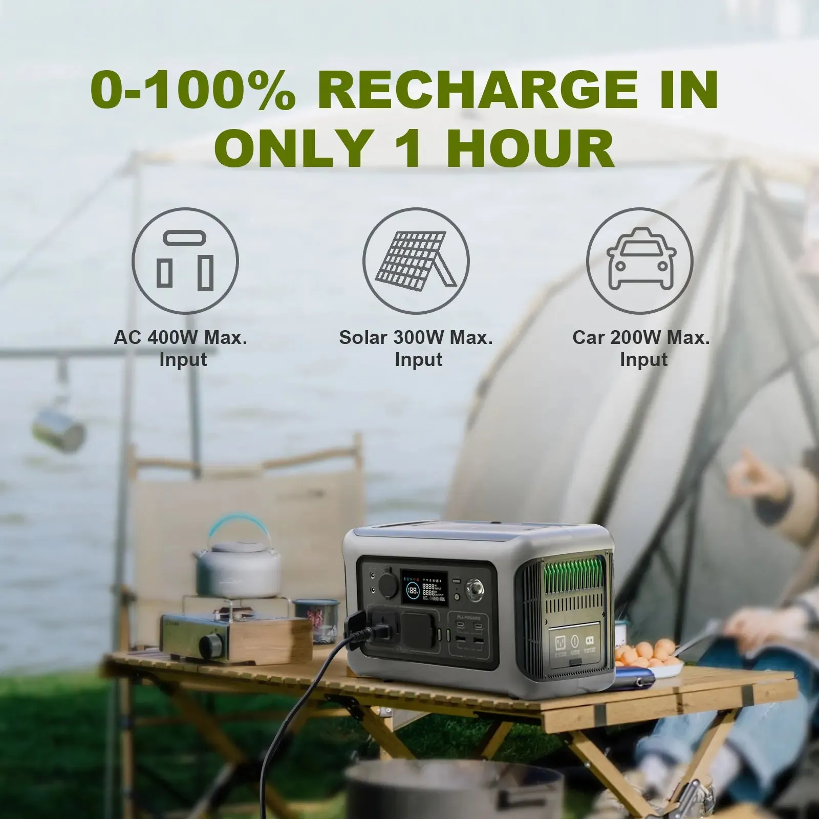 R600 Portable Power Station 299Wh with 2x 600W AC Outlets, LiFePO4 Battery
