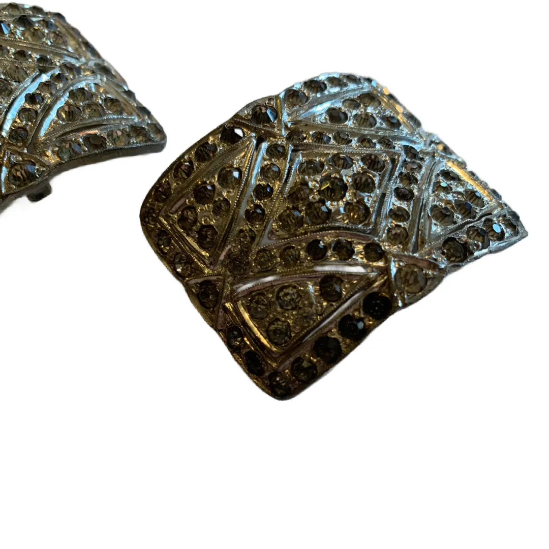 Silver Pot Metal Rhinestone Shoe Accents circa 1930s