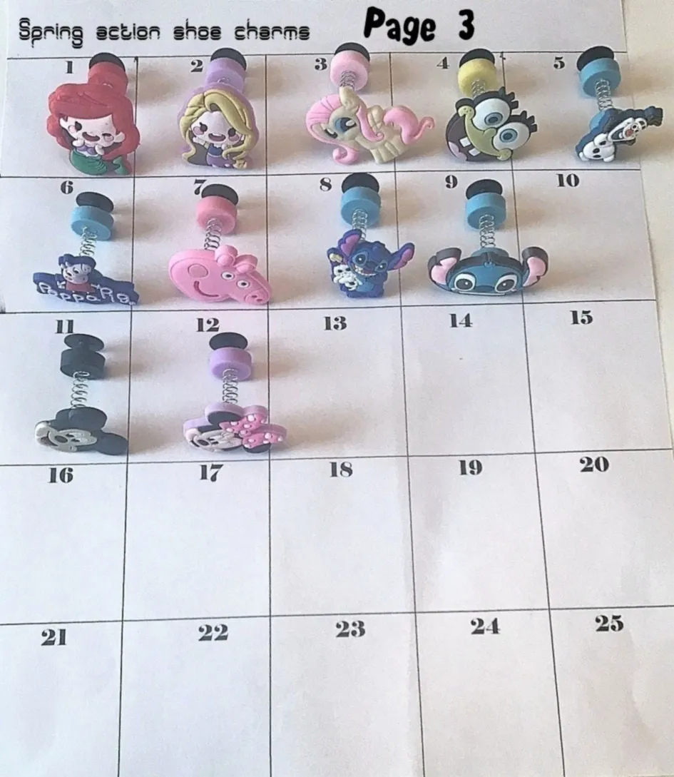 Spring action shoe charms-shake-swing-cartoon and movie themed