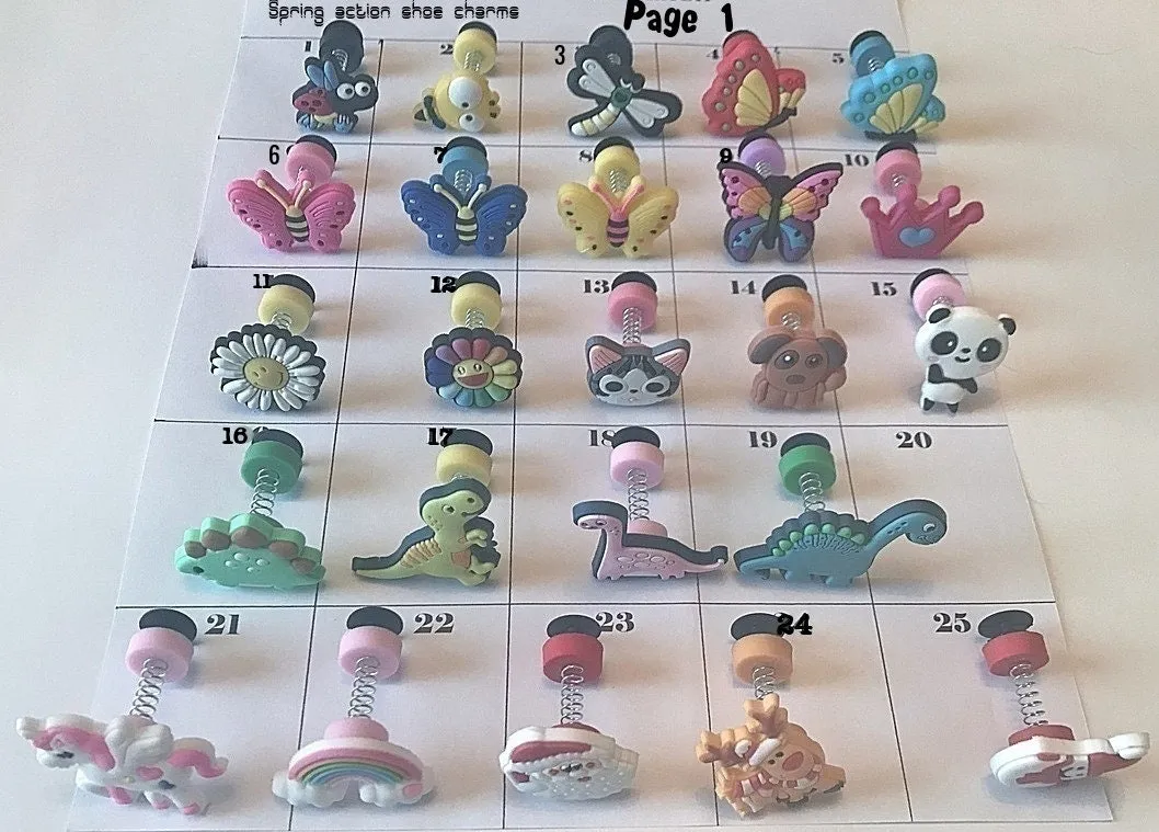 Spring action shoe charms-shake-swing-cartoon and movie themed