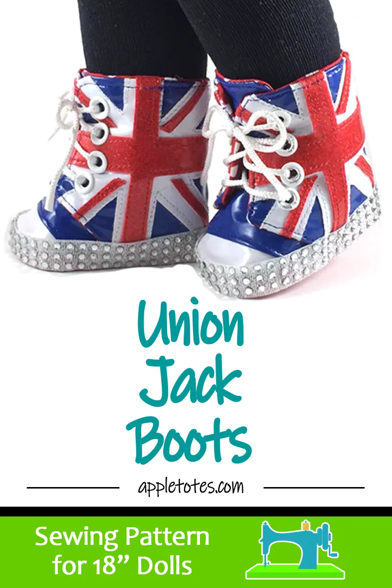 Union Jack Boots Sewing Pattern for 18" Dolls