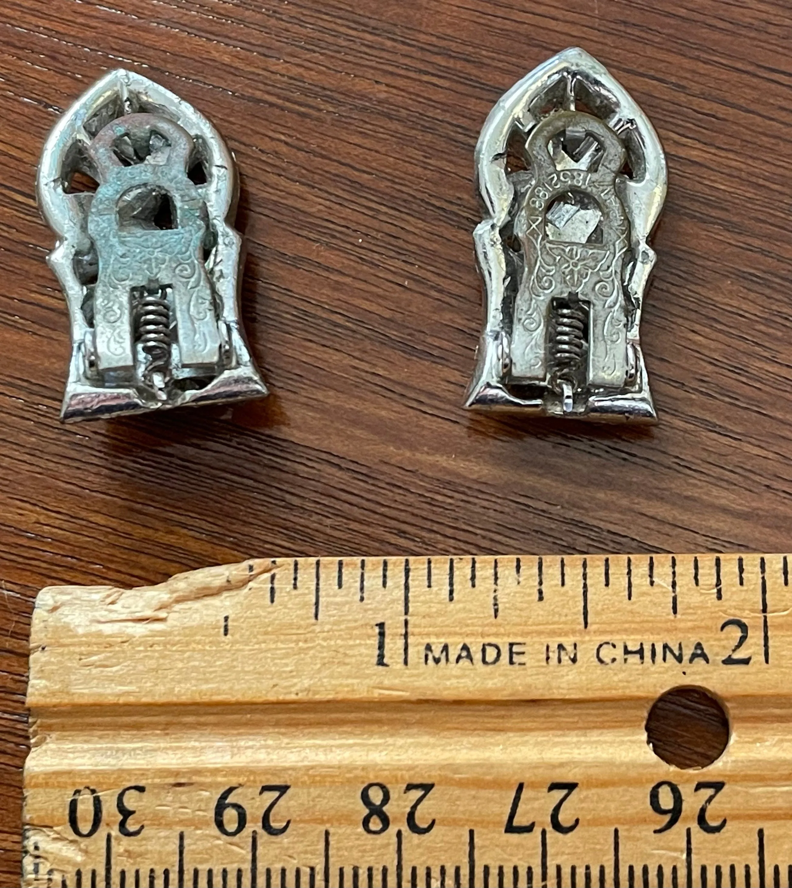 Vintage Art Deco Silver Tone Baguette Shoe Clips