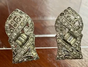 Vintage Art Deco Silver Tone Baguette Shoe Clips