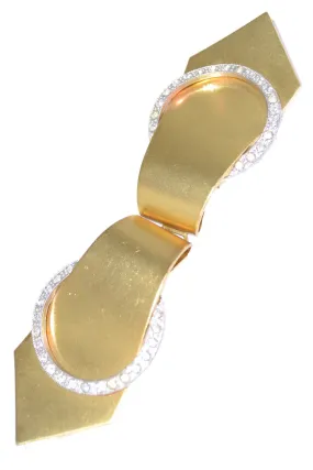 Vintage Brushed Gold Dress Sash Buckle w/ Rhinestones 5"