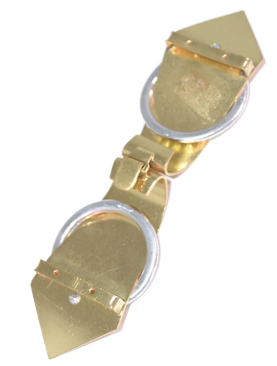 Vintage Brushed Gold Dress Sash Buckle w/ Rhinestones 5"