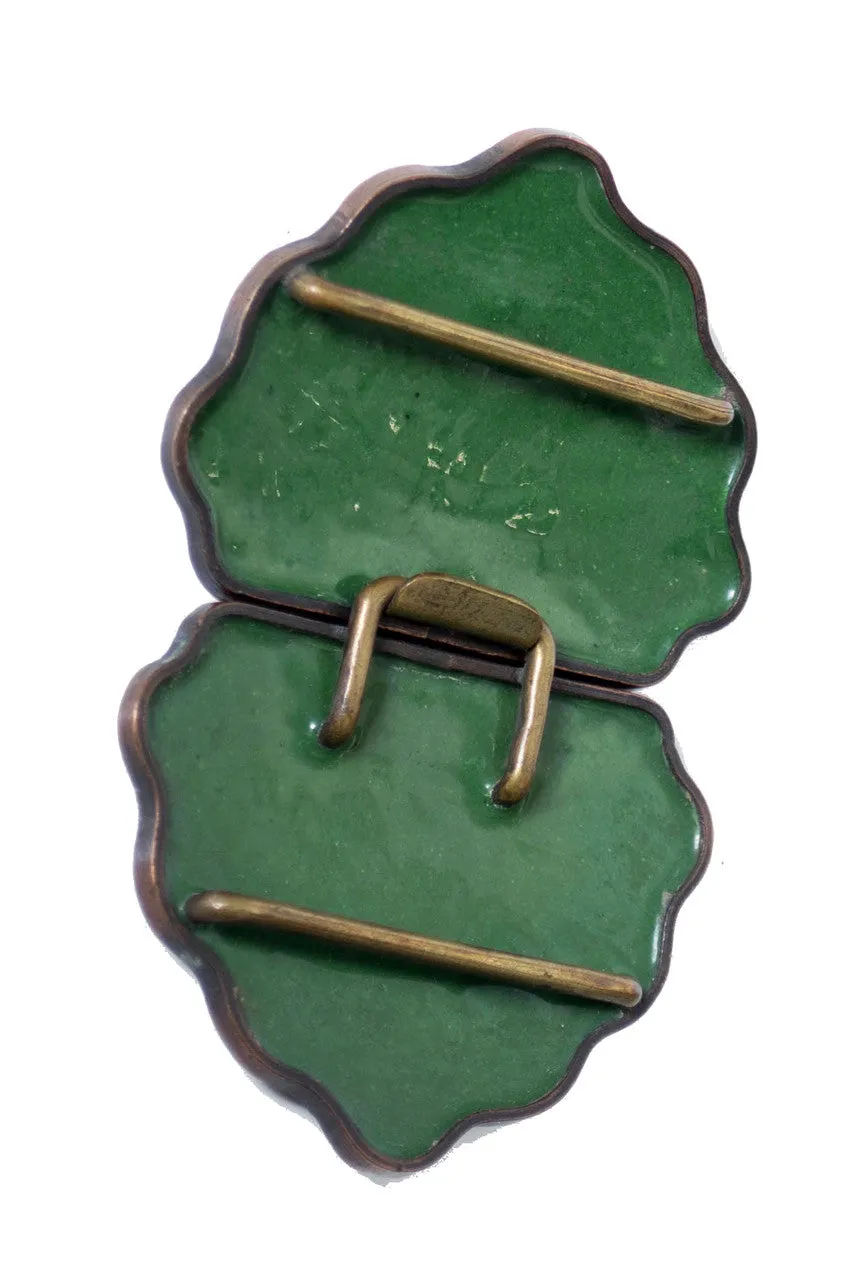 Vintage Japanese Meiji Buckle enamel 2 pc Dragon sash belt buckle