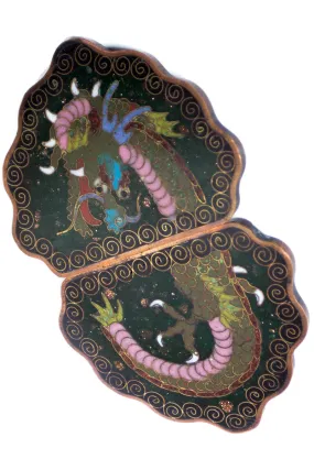Vintage Japanese Meiji Buckle enamel 2 pc Dragon sash belt buckle