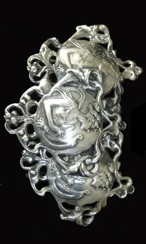Vintage silver art nouveau figural woman sash buckle