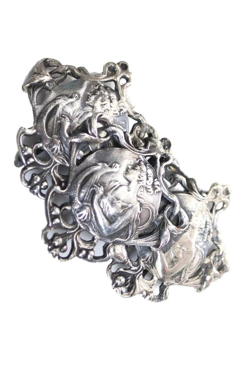 Vintage silver art nouveau figural woman sash buckle