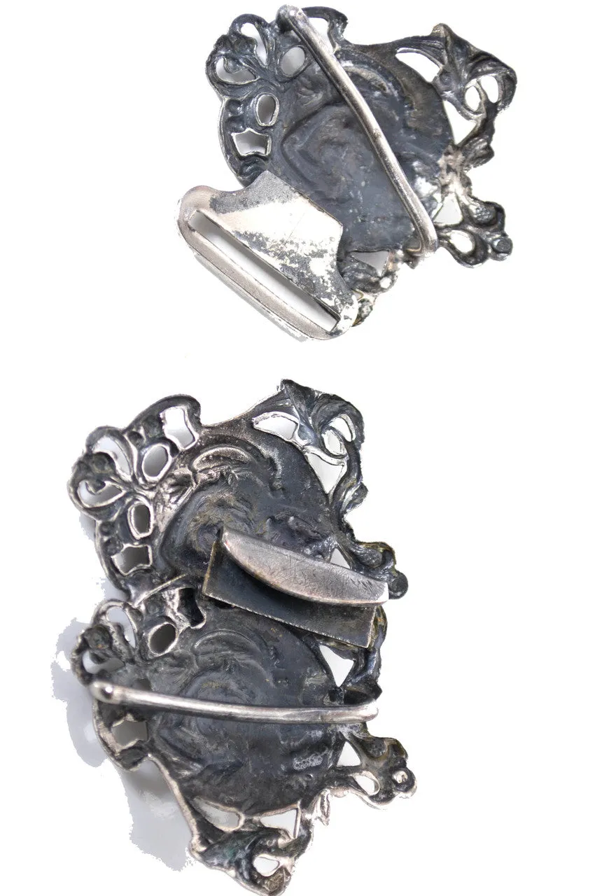 Vintage silver art nouveau figural woman sash buckle