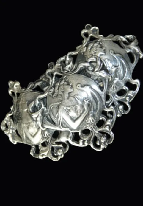 Vintage silver art nouveau figural woman sash buckle