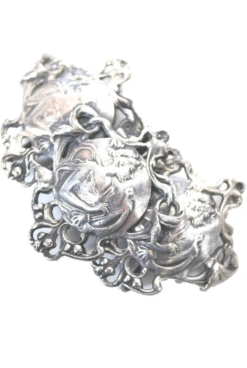 Vintage silver art nouveau figural woman sash buckle