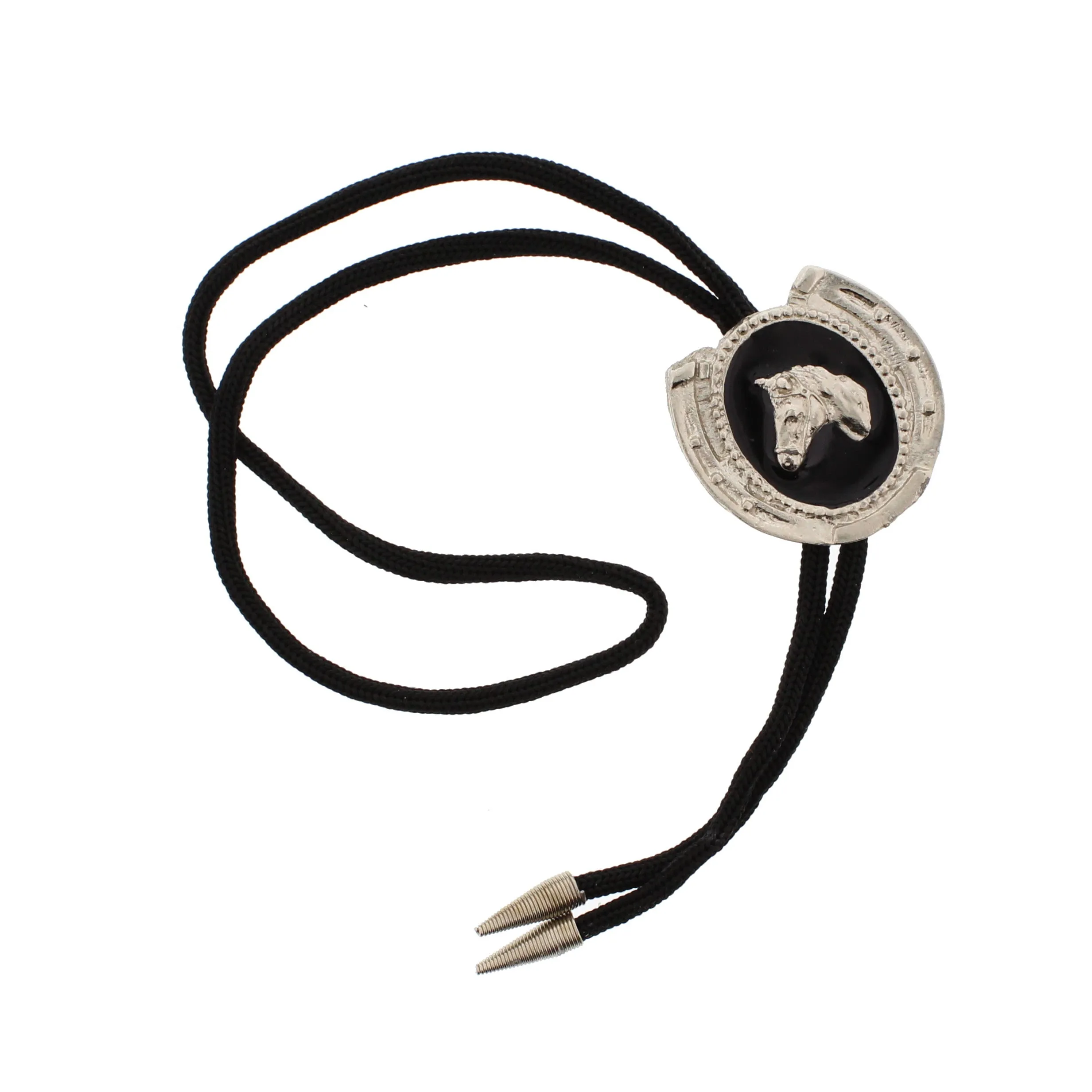 Vintage Silver Horse in Black Horse Shoe Western Bolo Tie