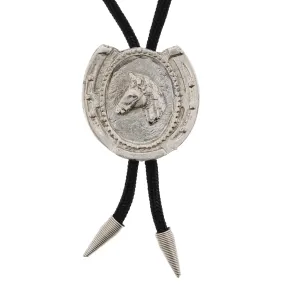 Vintage Silver Horse in Horse Shoe Western Bolo Tie