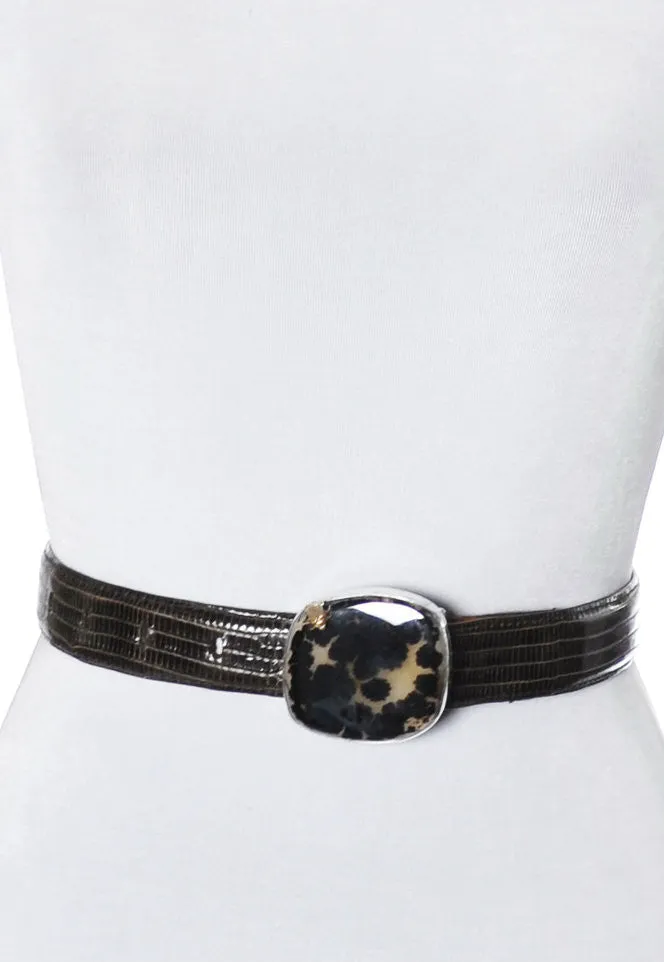 Vintage Stephen Dweck one of a kind sterling silver Spotted Moonstone buckle on lizard belt