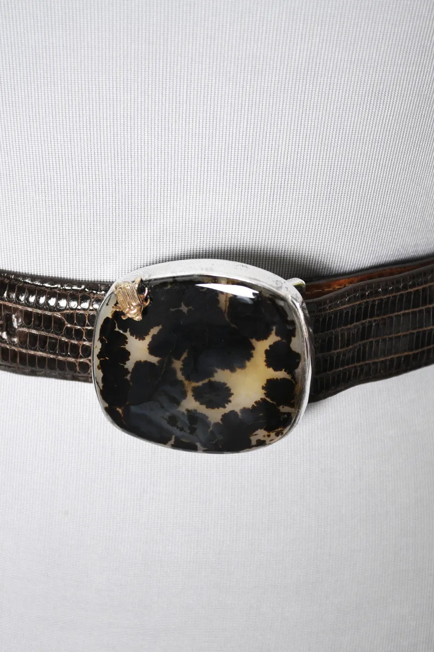 Vintage Stephen Dweck one of a kind sterling silver Spotted Moonstone buckle on lizard belt