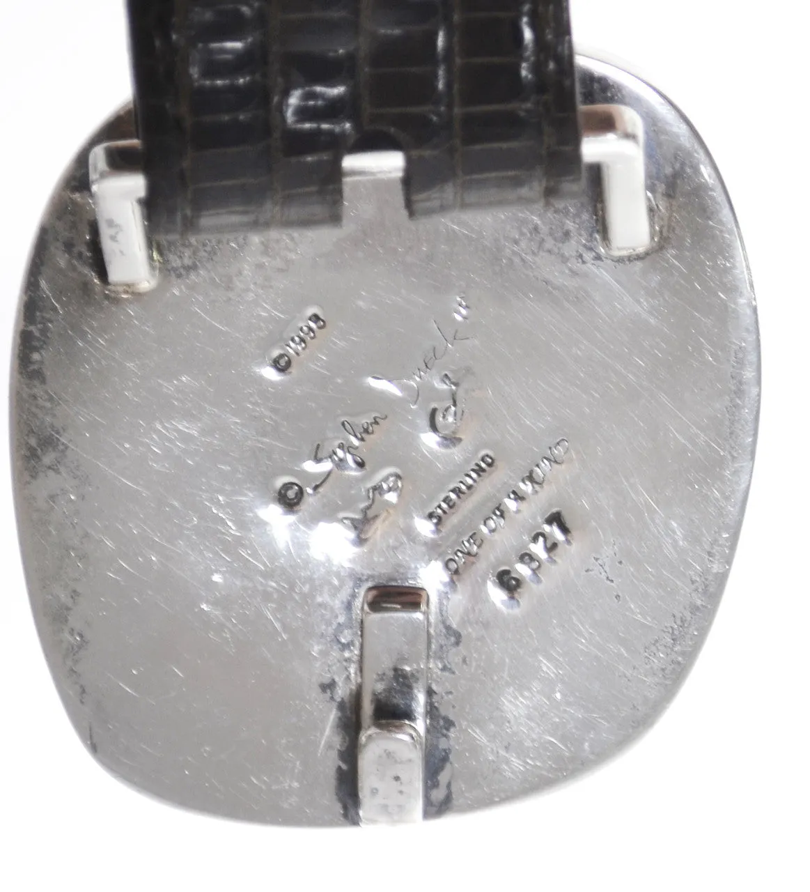 Vintage Stephen Dweck one of a kind sterling silver Spotted Moonstone buckle on lizard belt