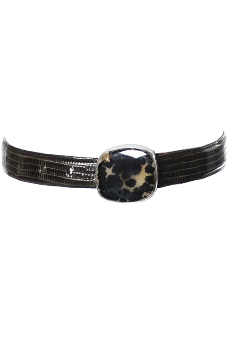 Vintage Stephen Dweck one of a kind sterling silver Spotted Moonstone buckle on lizard belt