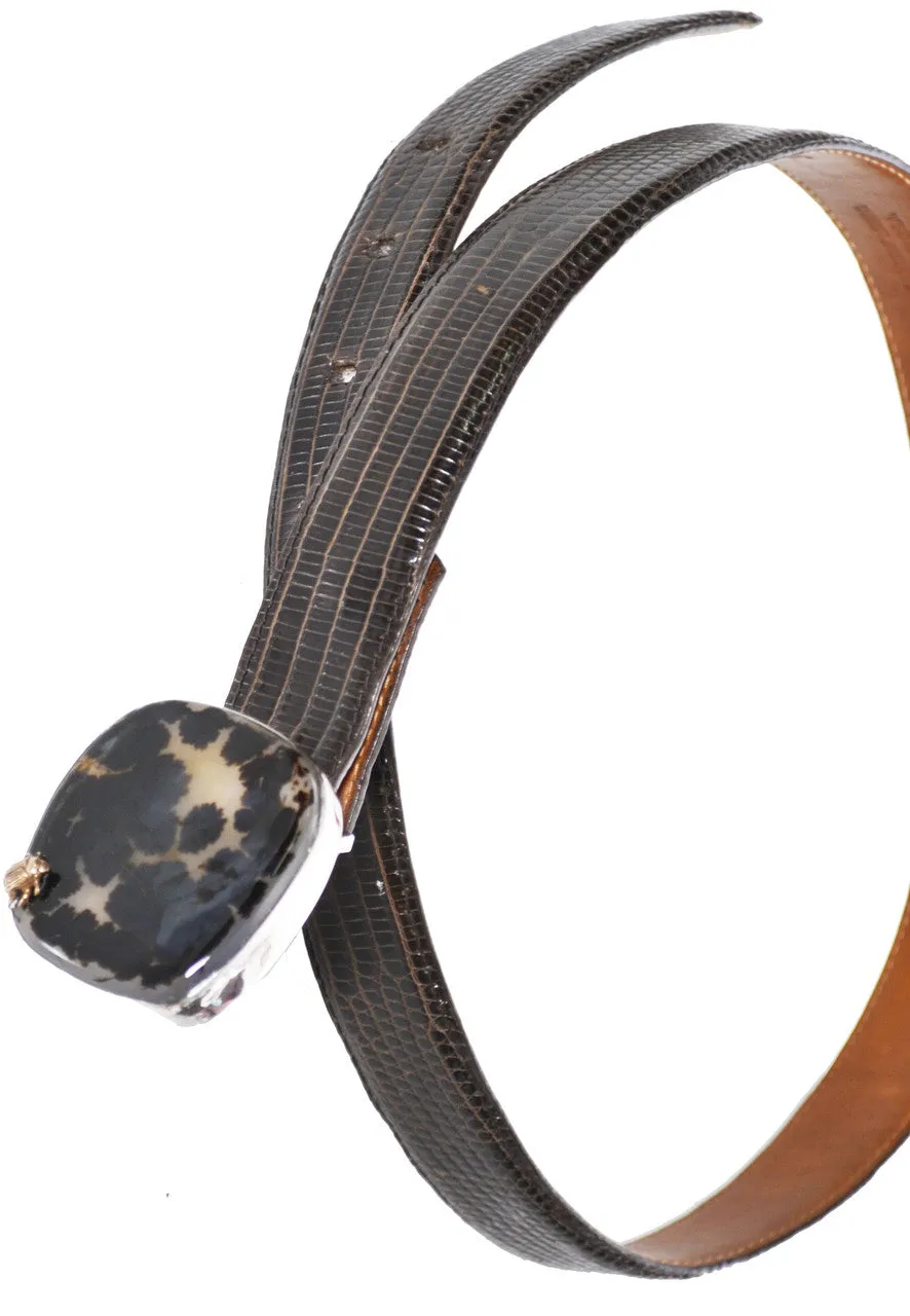 Vintage Stephen Dweck one of a kind sterling silver Spotted Moonstone buckle on lizard belt