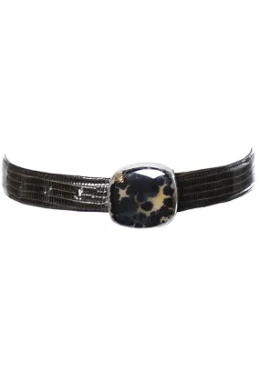 Vintage Stephen Dweck one of a kind sterling silver Spotted Moonstone buckle on lizard belt