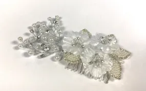 White Floral Crystal Bead Hair Comb